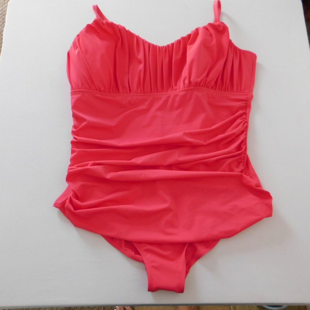 Catherines One Piece Swimsuit Pink Side Ruche 24W NWOT